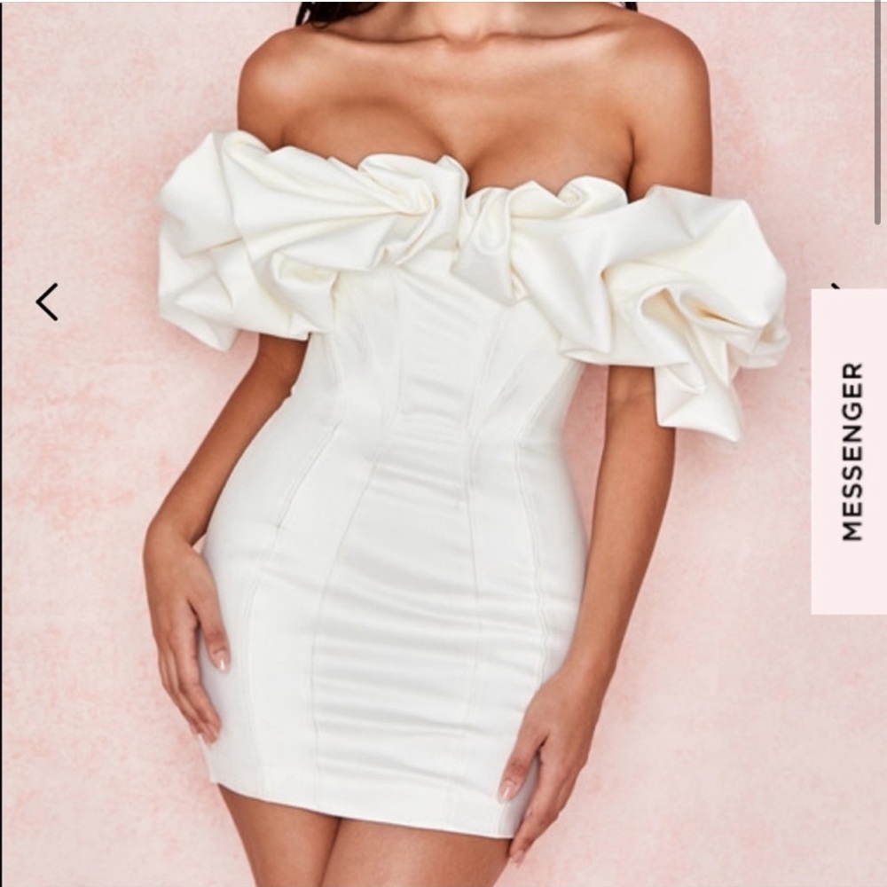 House of CB 'Selena' Ivory Satin Ruffle Strapless Dress